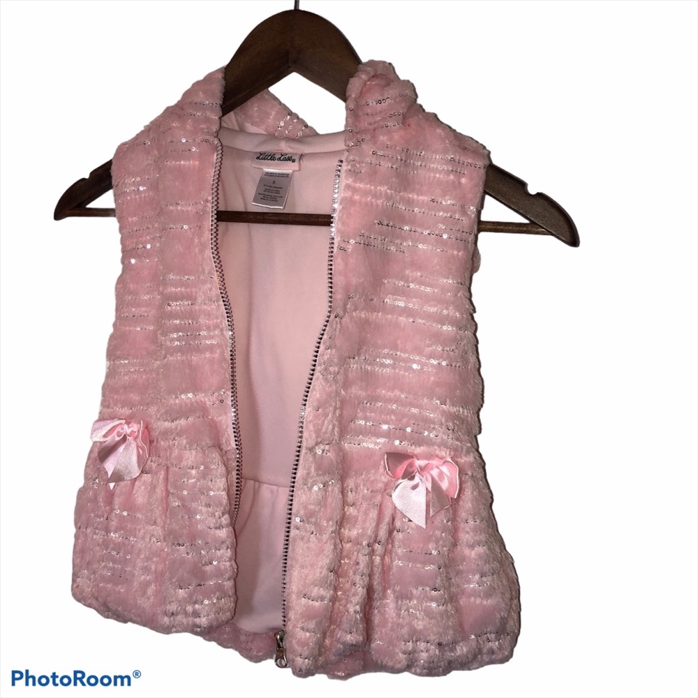 Little lass faux fur with sequins vest jacket